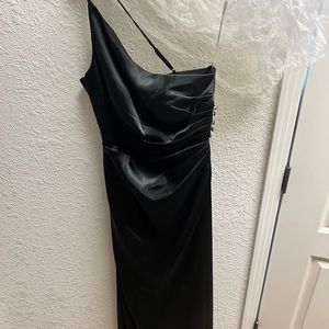 David’s Bridal bridesmaids maxi dress, satin black